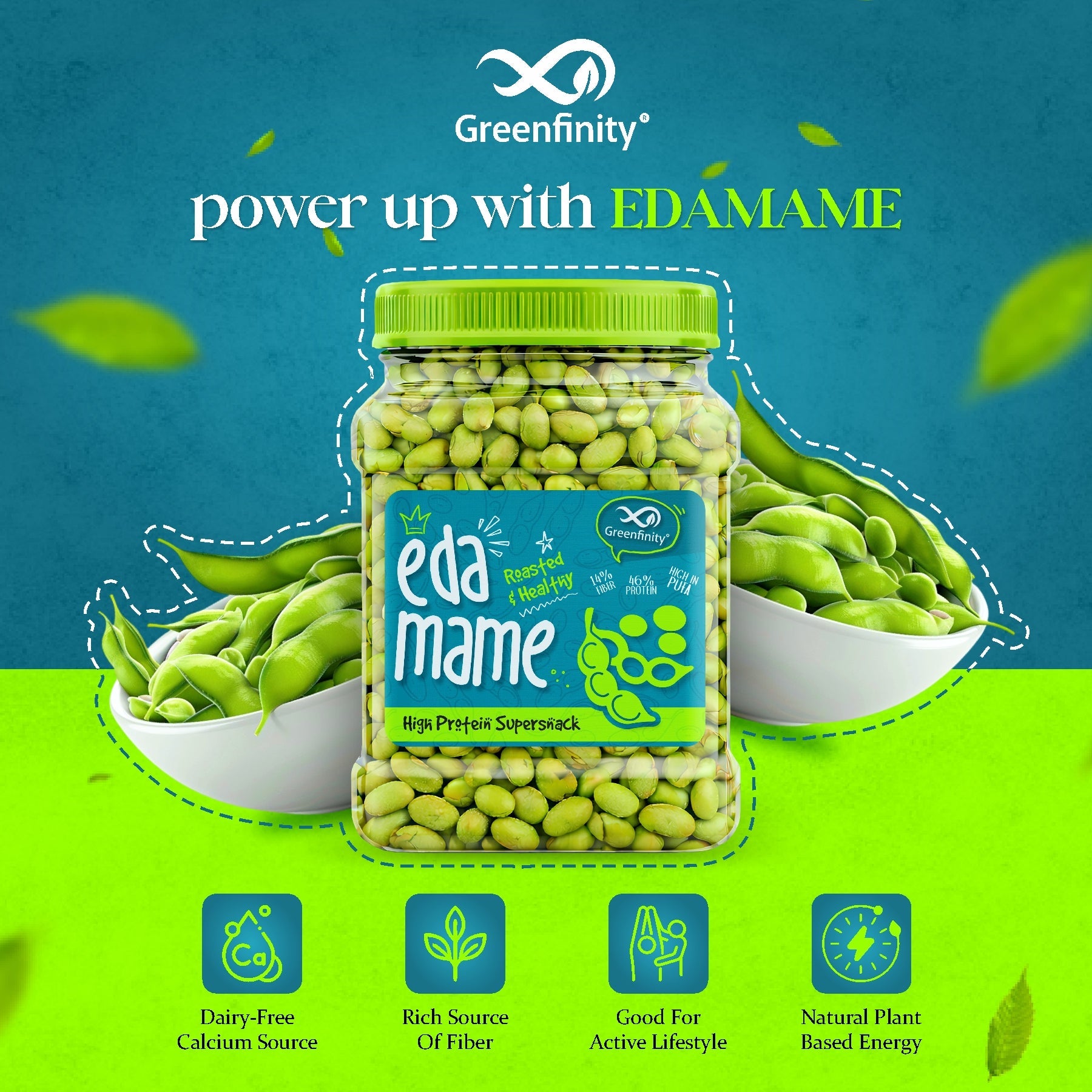 Greenfinity Roasted Edamame 250g | High Protein Vegan Snack | Roasted Not Fried Soybeans | Healthy Crunchy Diet Snack for Gym, Weight Loss & Office | Premium Plant Protein