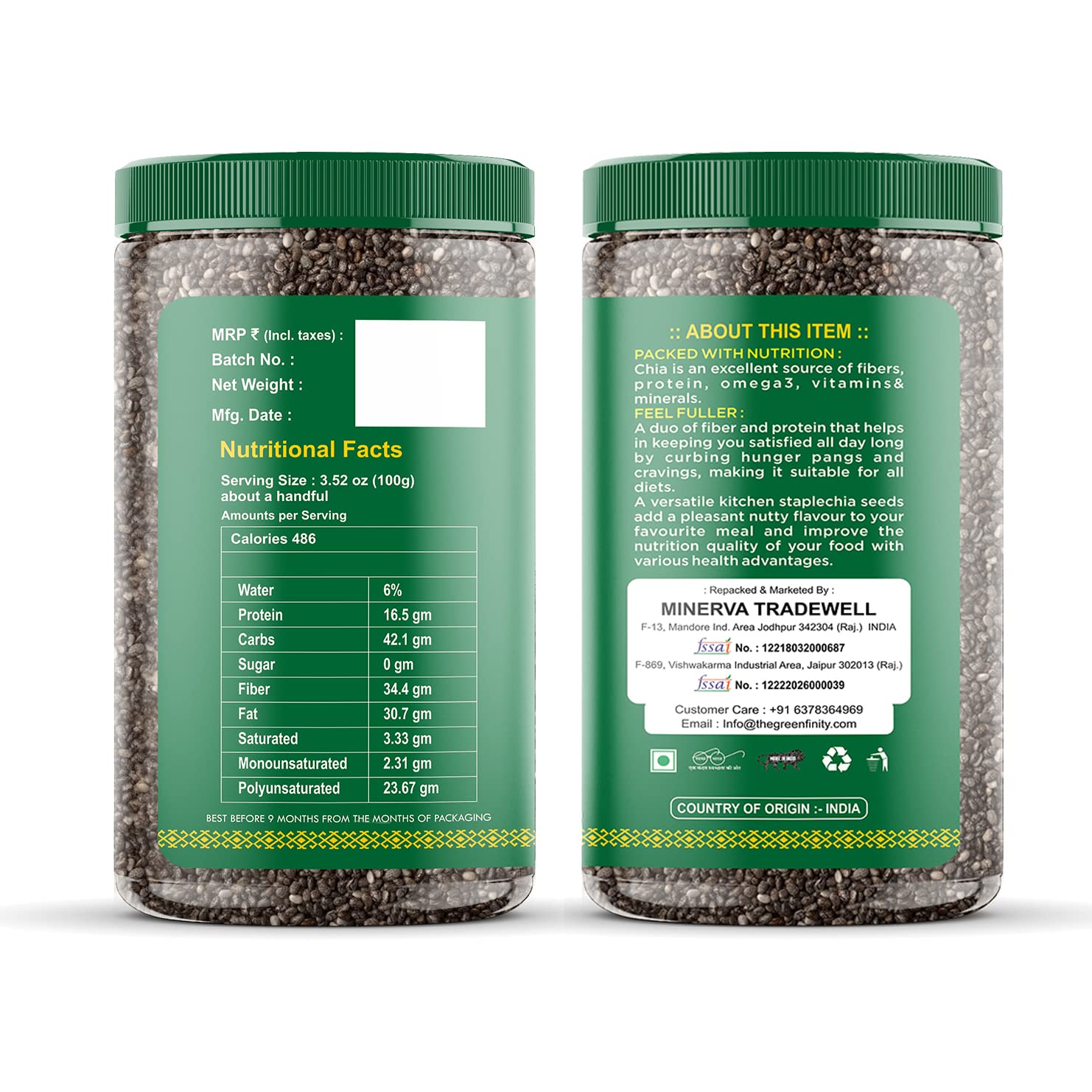 GreenFinity Healthy Seeds Combo- Pumpkin, Sunflower, 200g, Chia Flax Seeds 250g (Pack of 4)
