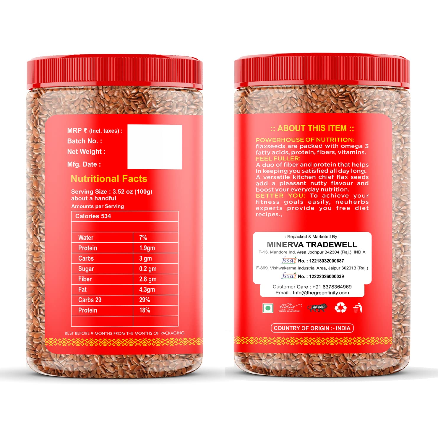 GreenFinity Healthy Seeds Combo- Pumpkin, Sunflower, 200g, Chia Flax Seeds 250g (Pack of 4)