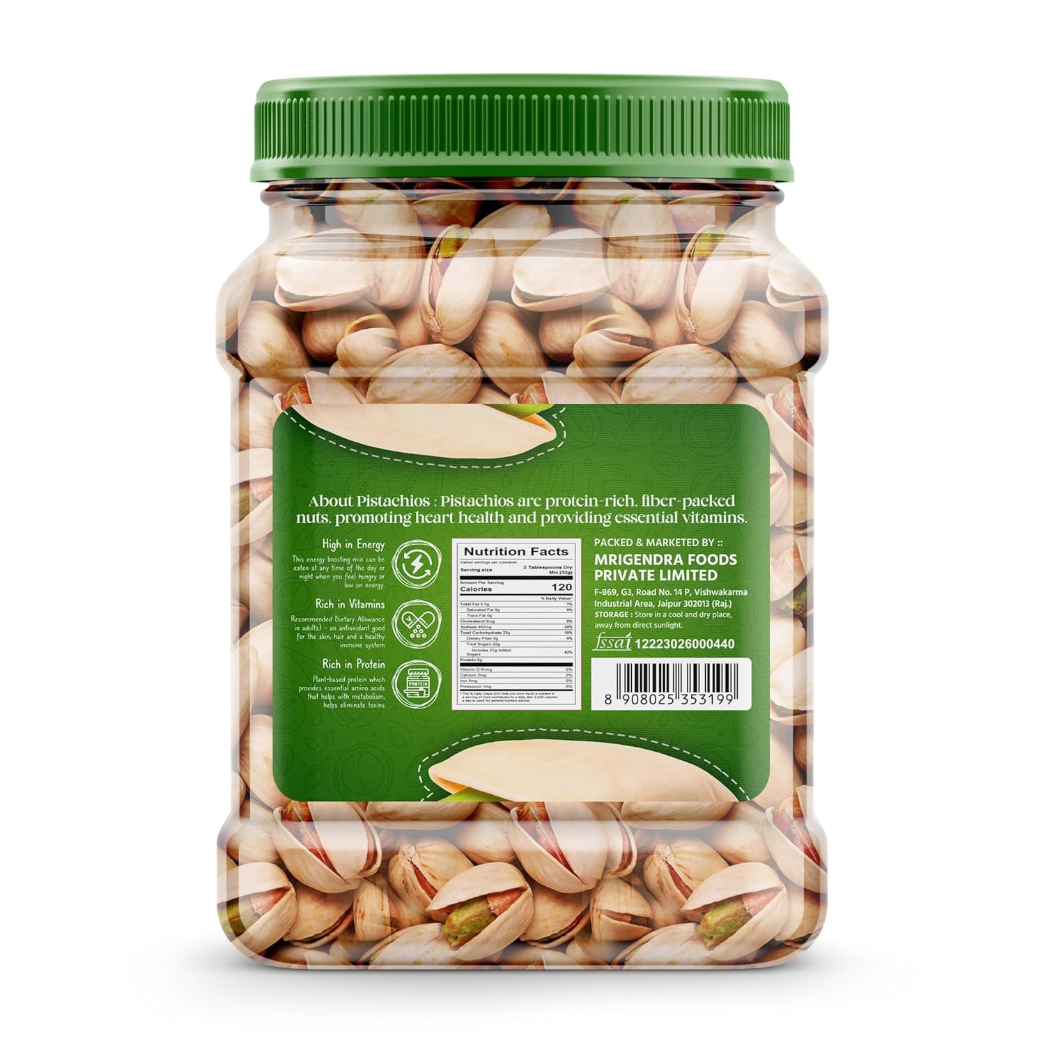 GreenFinity Fresh Whole Roasted Salted Pistachios - 500g (Pack of 2)