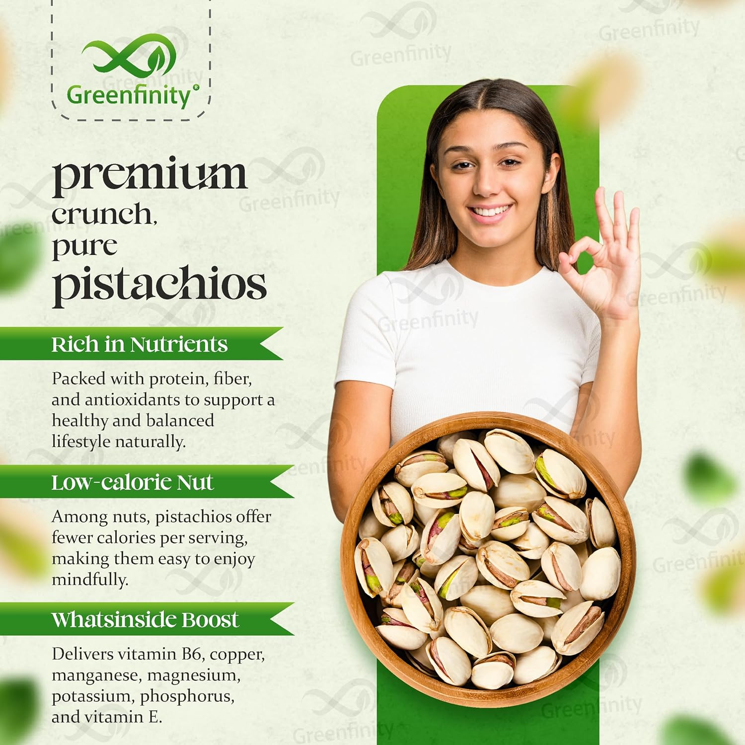 GreenFinity Fresh Whole Roasted Salted Pistachios - 500g (Pack of 2)